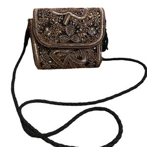 Anthropologie beaded purse with suede tassels